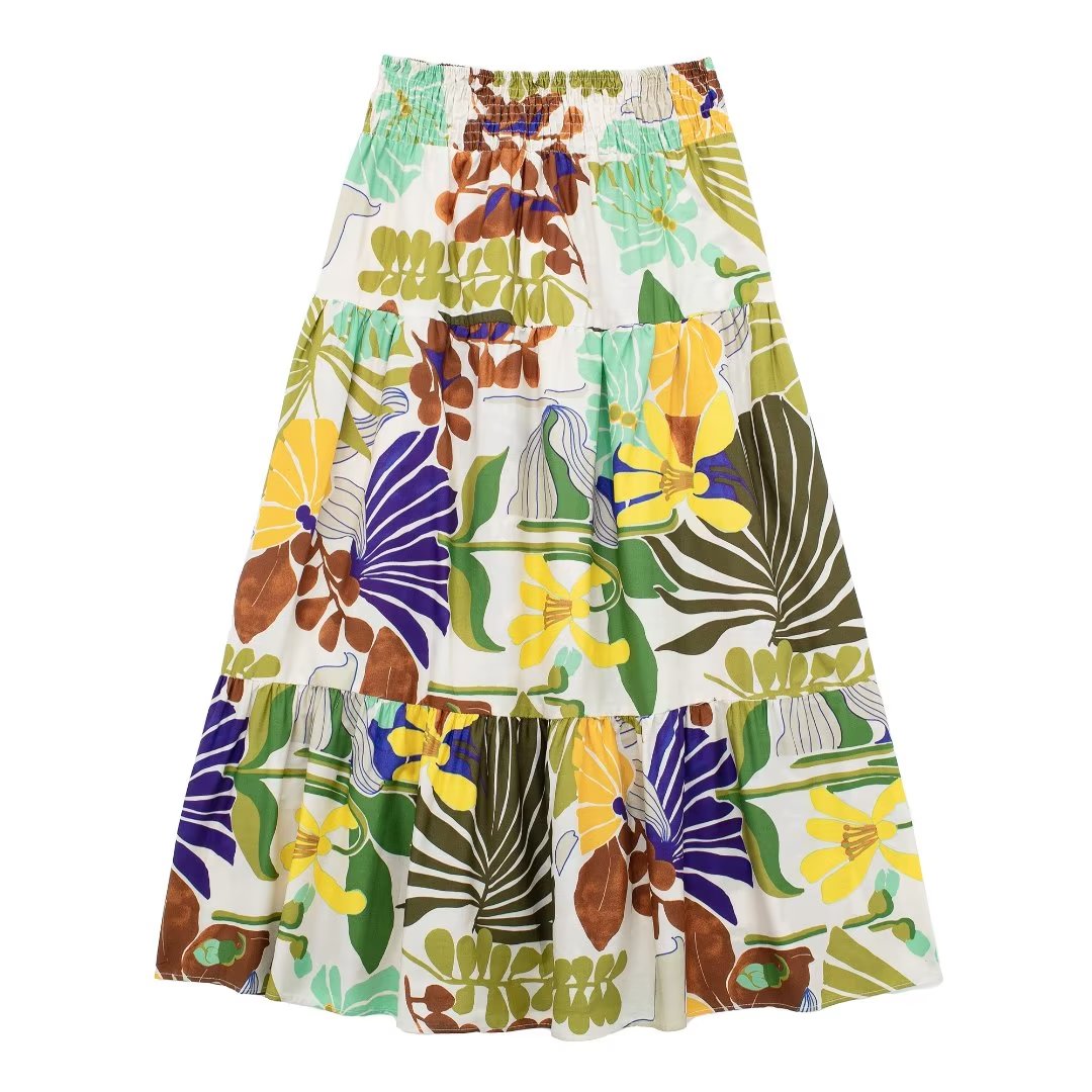 Women Tropical Printed Midi Skirt