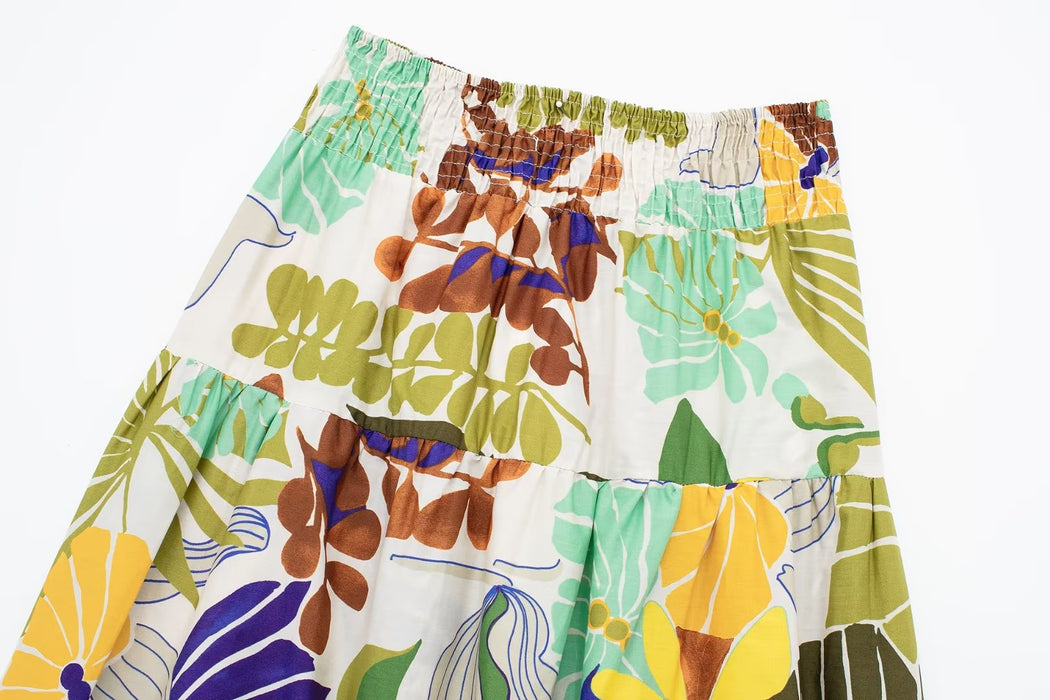 Women Tropical Printed Midi Skirt