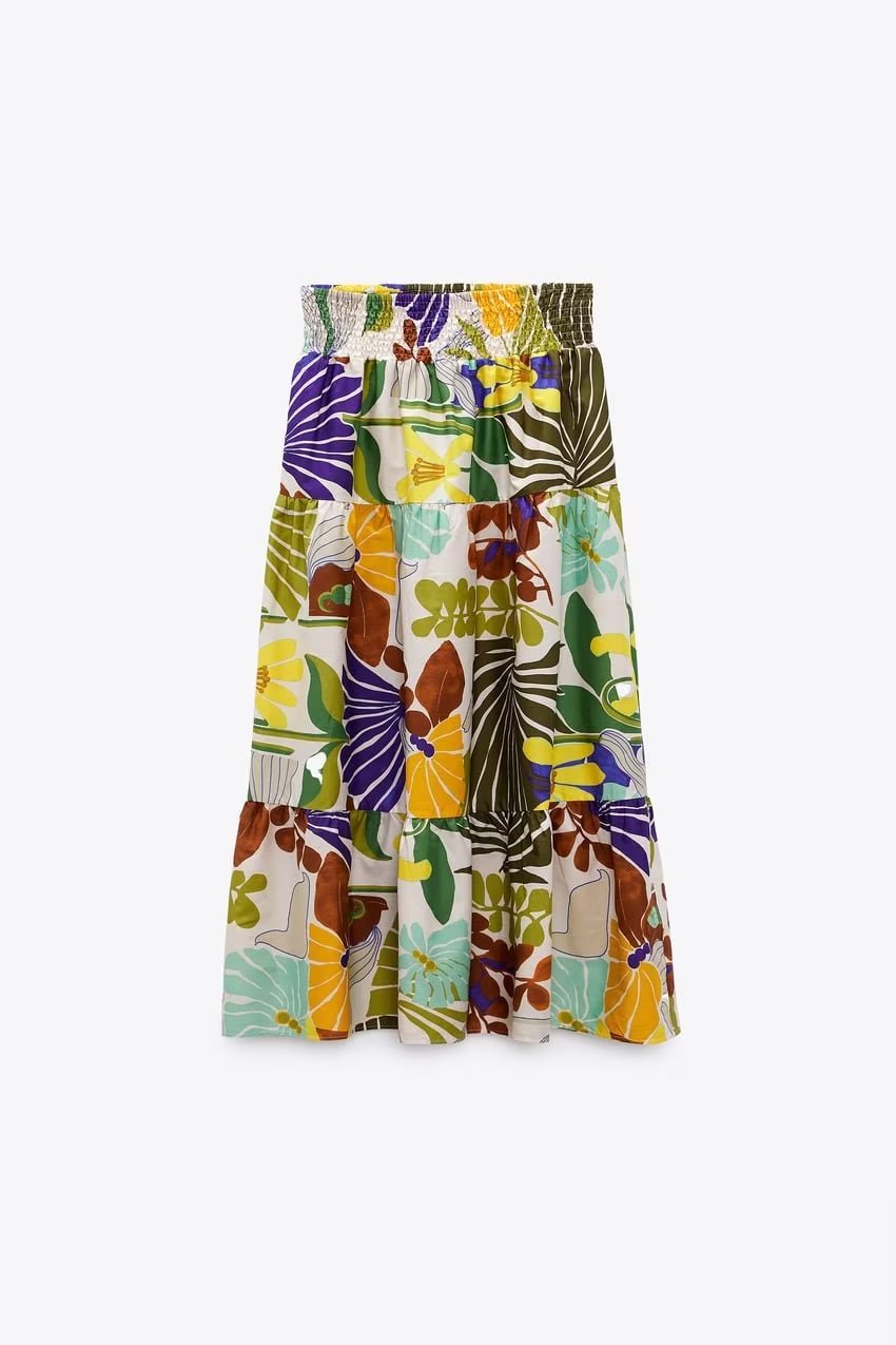 Women Tropical Printed Midi Skirt