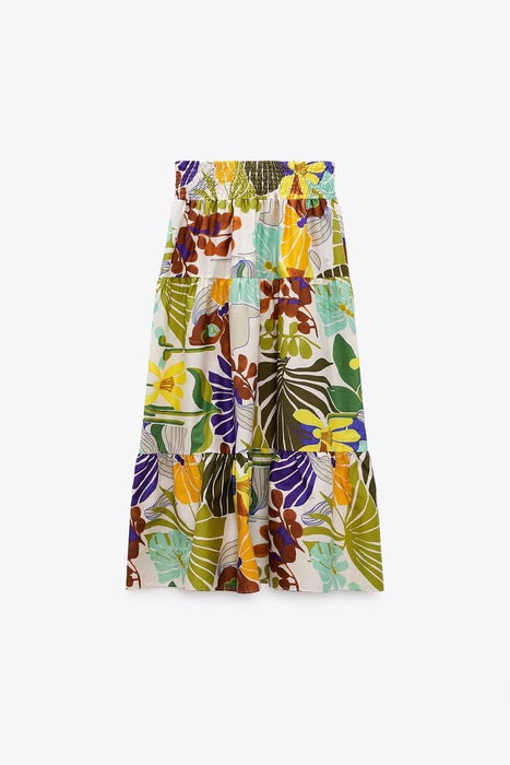 Women Tropical Printed Midi Skirt