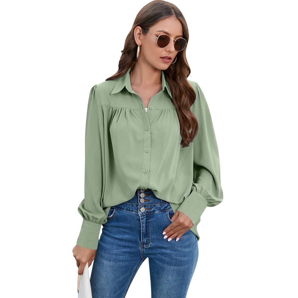 Women Clothing Spring Autumn Chiffon Shirt Women Shirt Pleated Long Sleeved Top Women