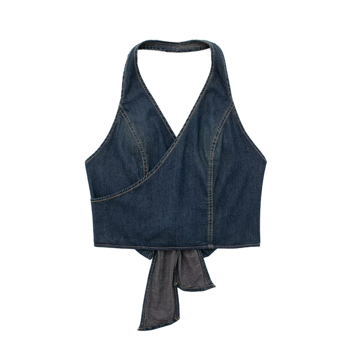 Summer Double Breasted Denim Women Halterneck Vest Top