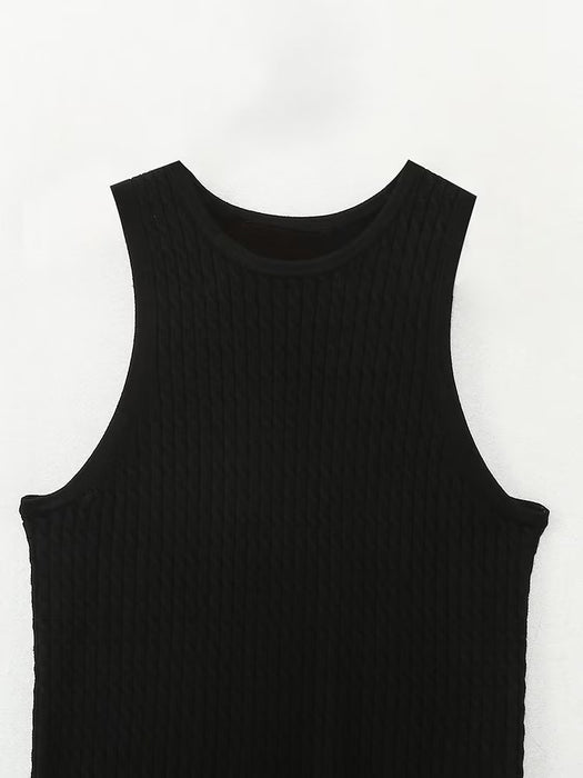 Early Autumn Women Clothing round Neck Solid Color All Matching Sleeveless Eight Strand Knitted Vest Top
