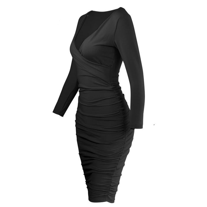 Autumn Winter Long Sleeve V-neck Slim Fit Sexy Women Dress