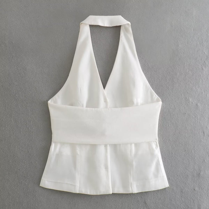 Summer Women Clothing Backless Hanging Collar Vest