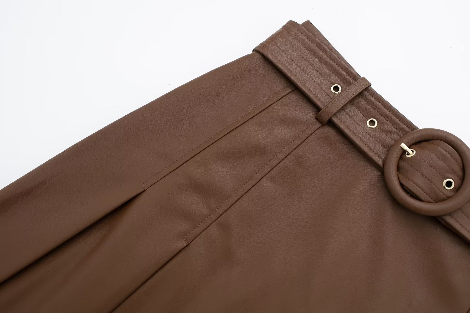 Metallic Coated Fabric Autumn Women Clothing Faux Leather Wide Pleated Mini Skirt
