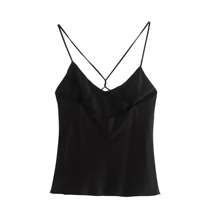 Women Bright Satin Texture Short Vest Top