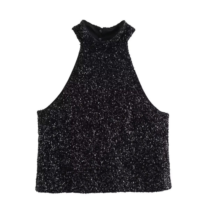 Beads Decoration Hanging Collar Vest Camisole