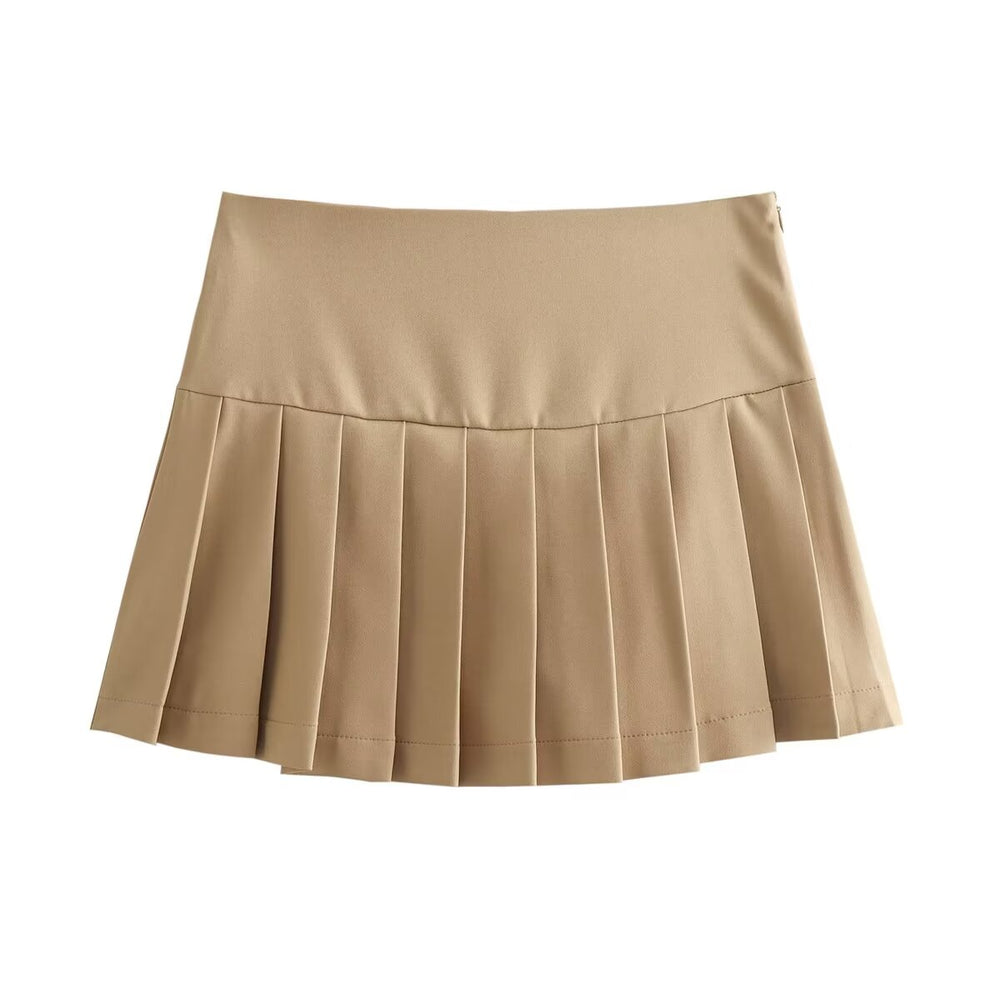 Summer Women Clothing Solid Color College Sweet Pleated Skirt