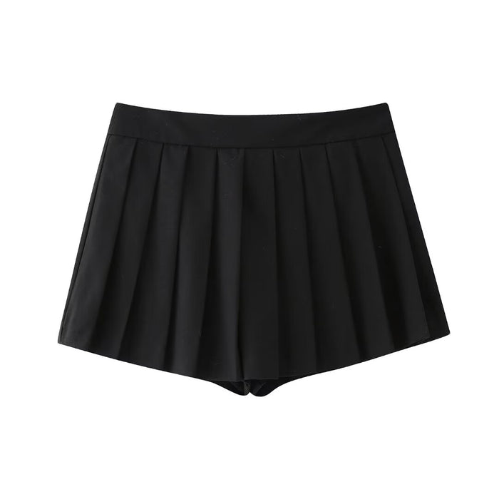 Spring Women Street Solid Color Wide Pleated Mini Culottes