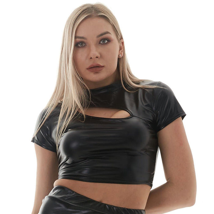 Short Sleeved T shirt Women Tight Cropped Nightclub Stage Performance Wear Sexy Half High Collar Short Top