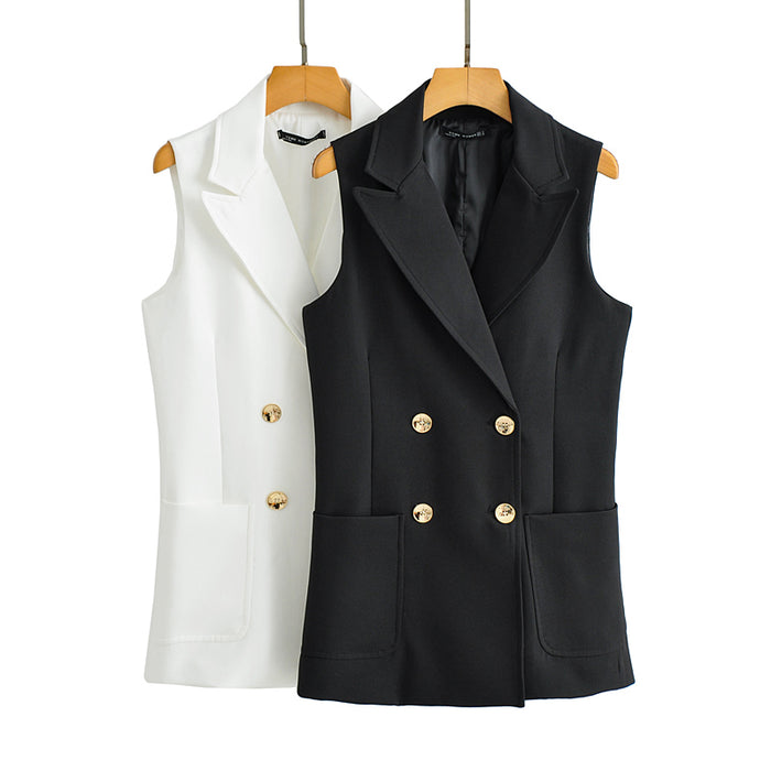 Women Clothing Summer Double Breasted with Belt Long Vest