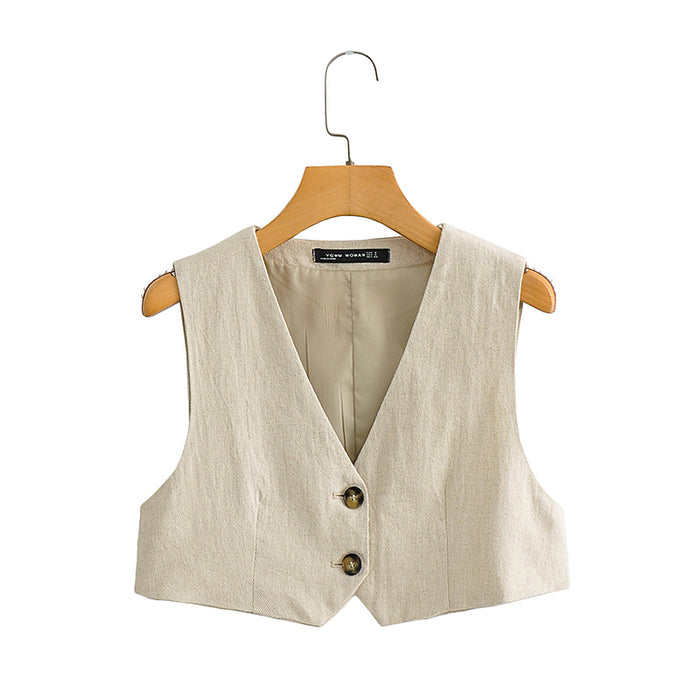 Spring Women Linen Short Vest Jacket