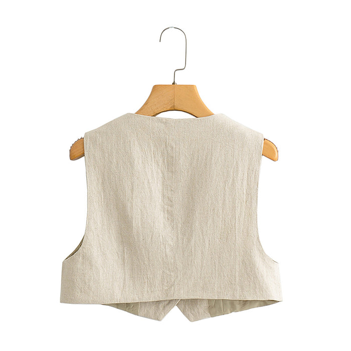 Spring Women Linen Short Vest Jacket