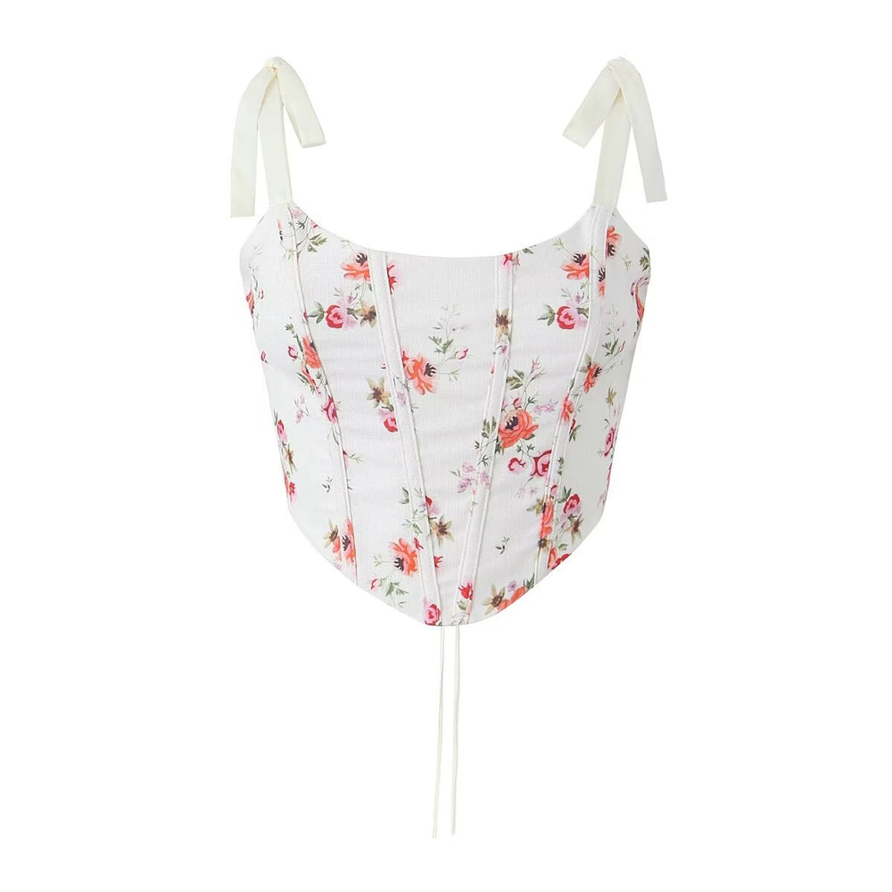 Early Spring Pastoral Floral Top Boning Corset Body Shaping Sexy Sling