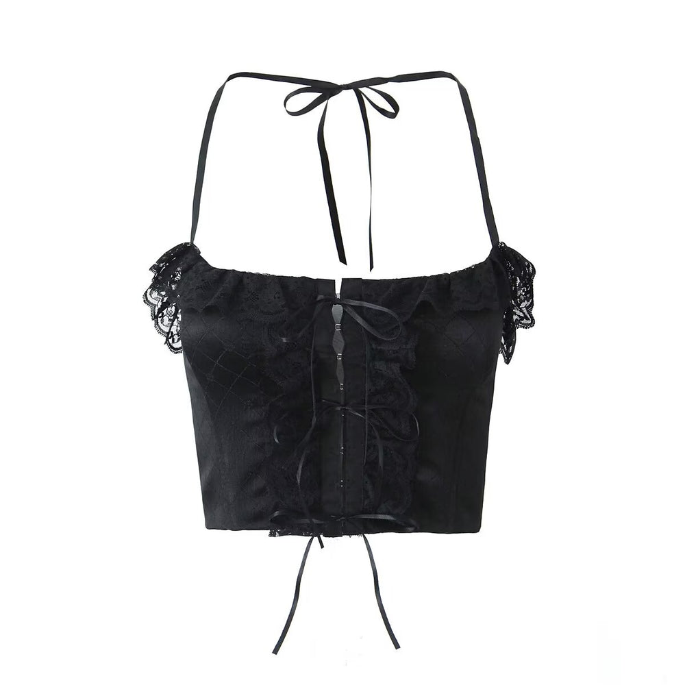 Sweet Spicy Lace Ruffled Short Cropped Halter Small Sling Summer Slim Fit Sexy Bottoming Vest