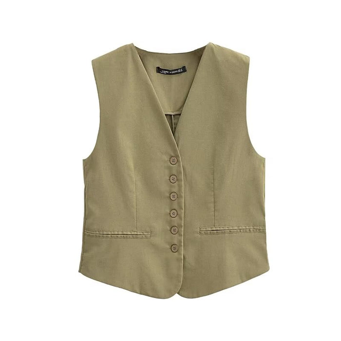 Summer Women Office Solid Color Casual Blended Vest