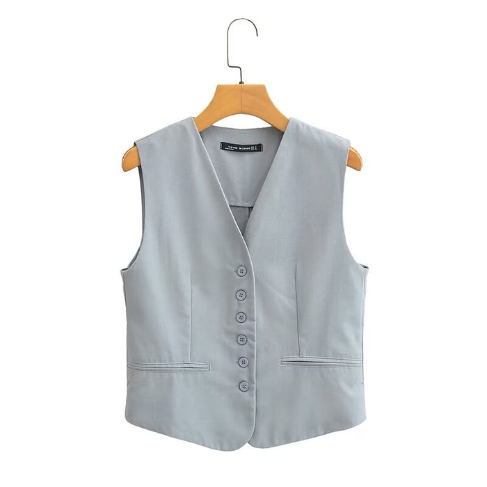 Summer Women Office Solid Color Casual Blended Vest