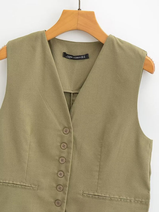 Summer Women Office Solid Color Casual Blended Vest