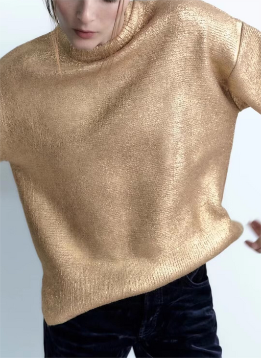 Spring Women round Neck Metal Loose Sweater