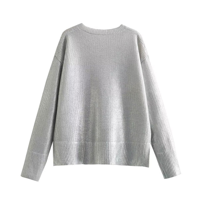 Spring Women round Neck Metal Loose Sweater