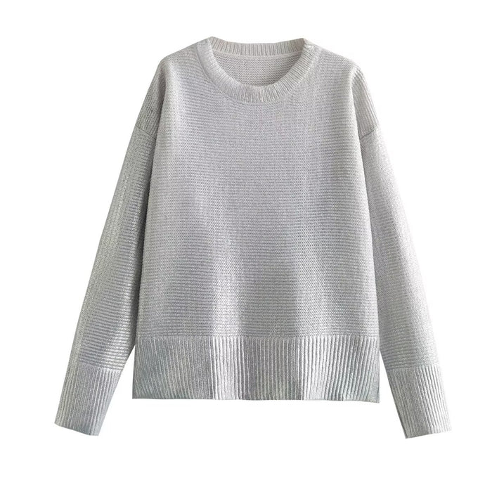 Spring Women round Neck Metal Loose Sweater