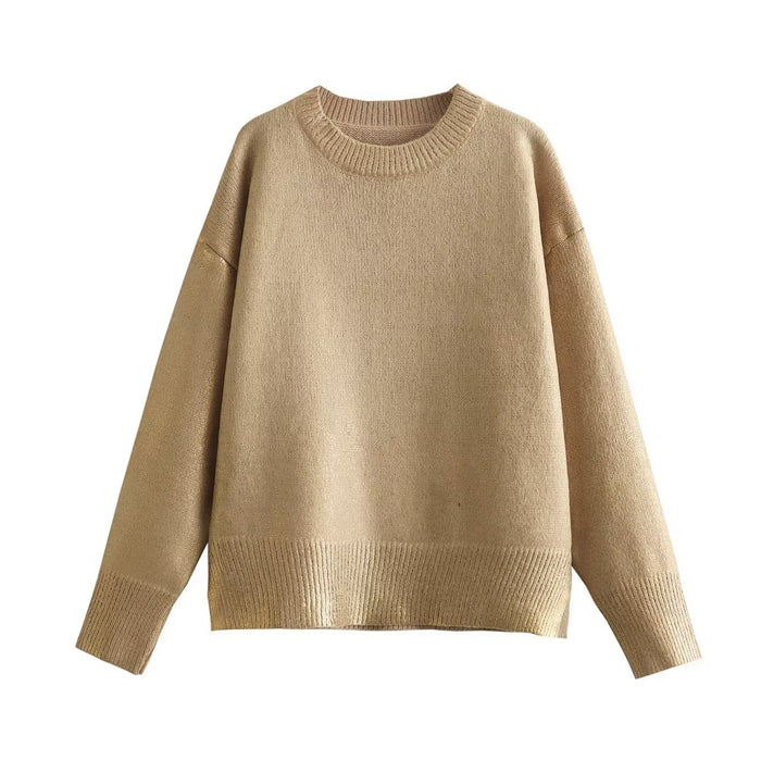 Spring Women round Neck Metal Loose Sweater