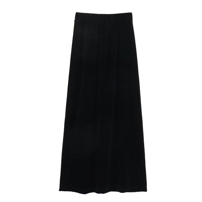 Straight Midi Dress Thick Warm Retro Winter Black with Extra Lining Pleuche Skirt Women Dress