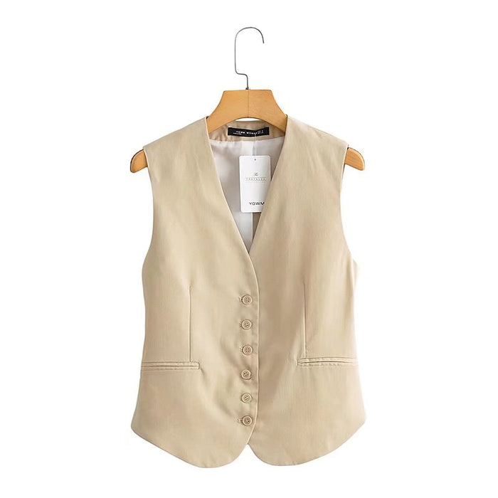 Women Clothing Summer V neck Single Breasted Slim Fit Vest Coat Women