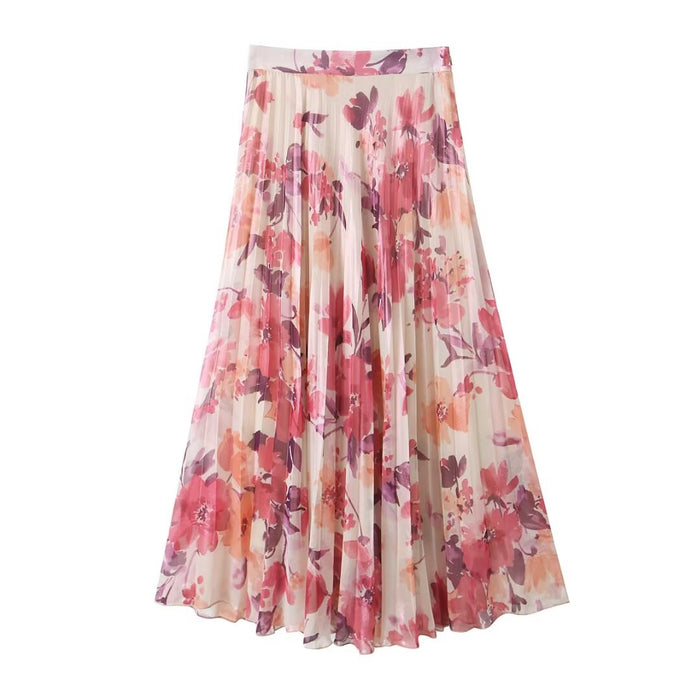 Spring Women Loose Printed Shirt Printed Big Hem Skirt Set