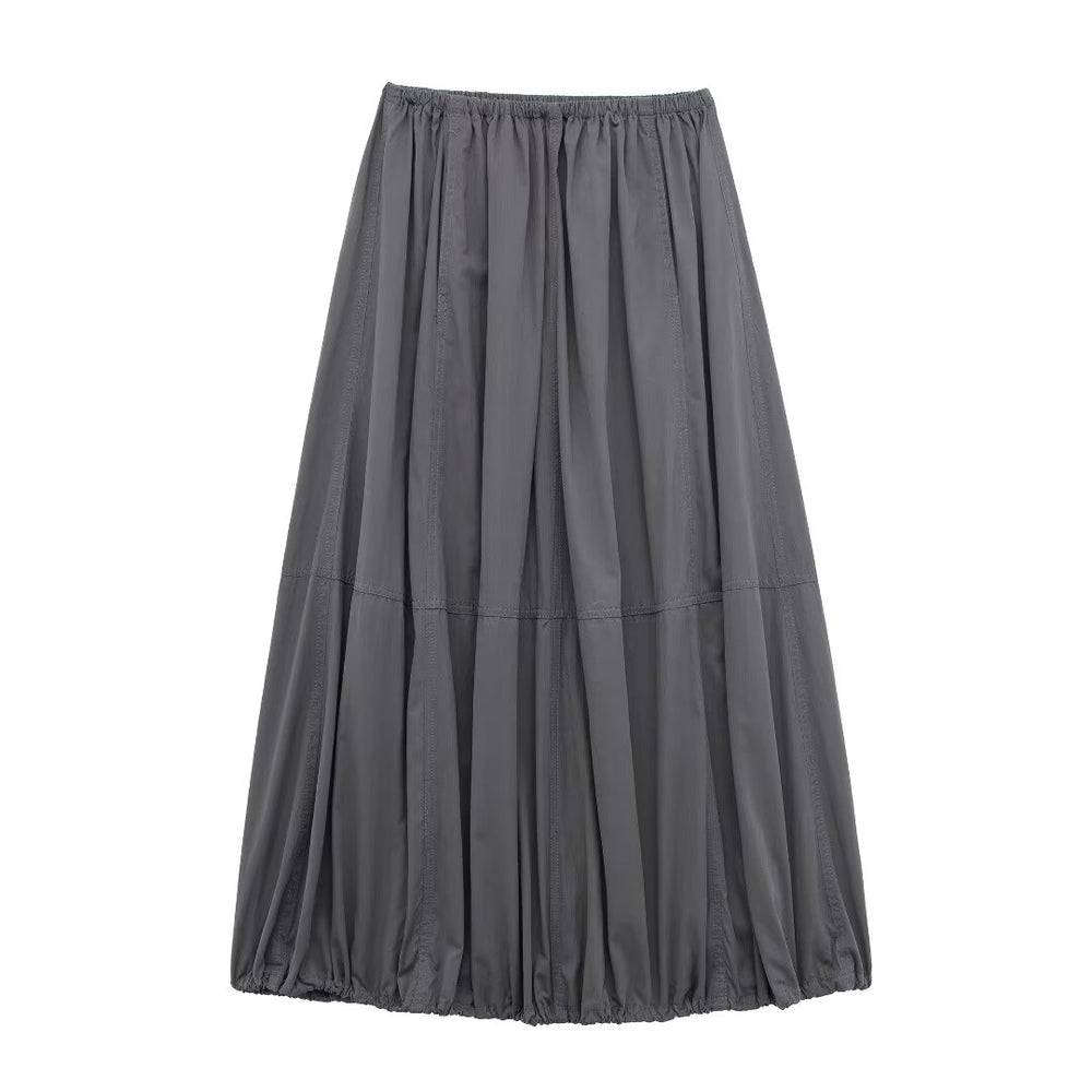 Women Clothing French Solid Color Casual Mid Length Nylon Skirt