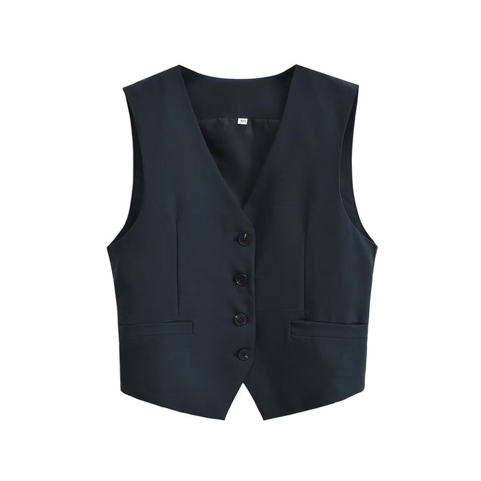 Women Autumn Winter V neck Piping Design Waistcoat