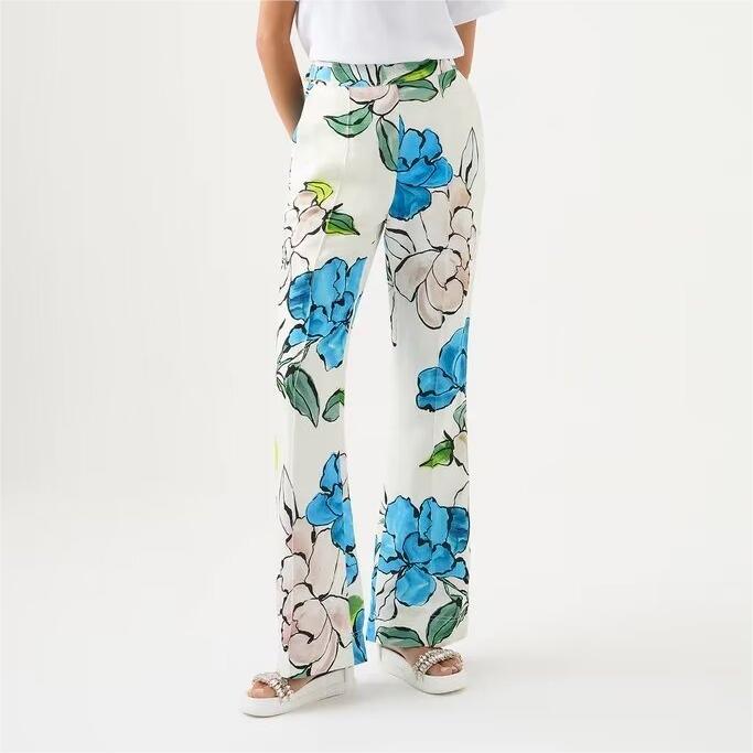 Autumn Women Digital Printed Floral Elements Casual Loose Wide Leg Pants