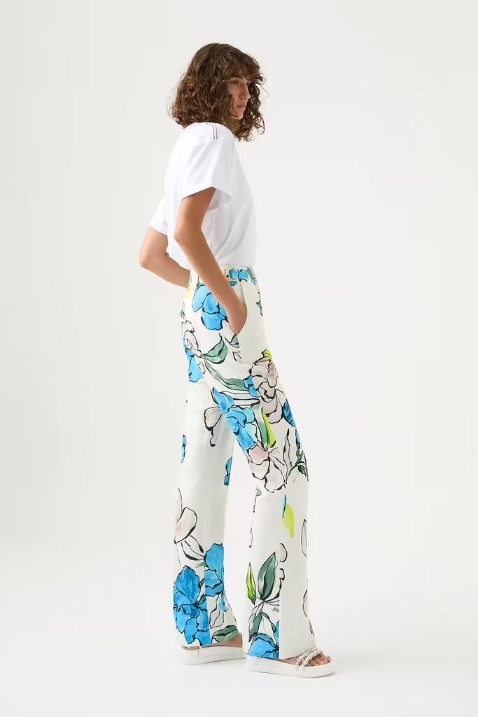 Autumn Women Digital Printed Floral Elements Casual Loose Wide Leg Pants