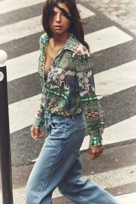 Spring Patchwork Printed Shirt