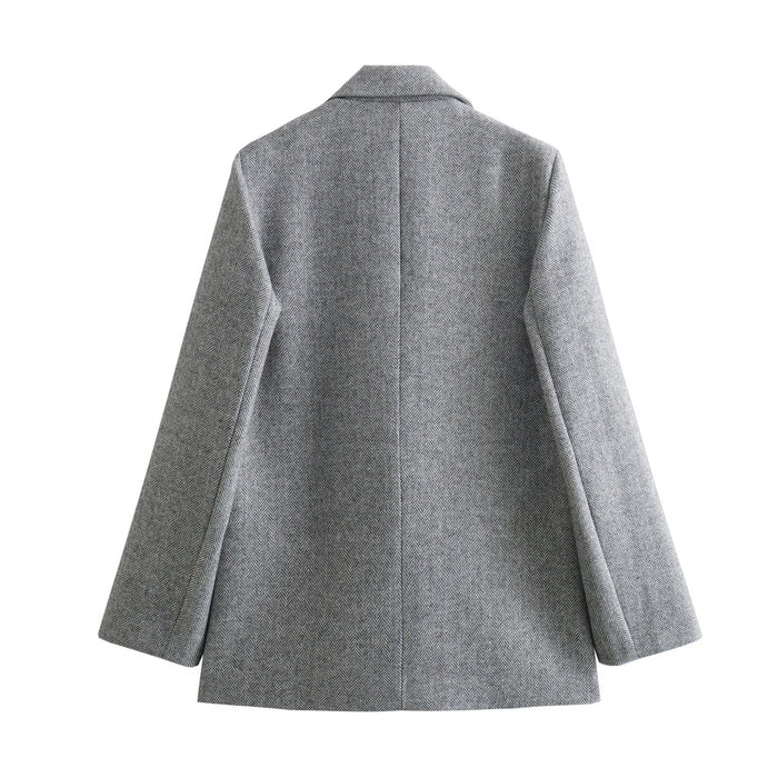 Women Clothing French Herringbone Twill Straight Cut Blazer