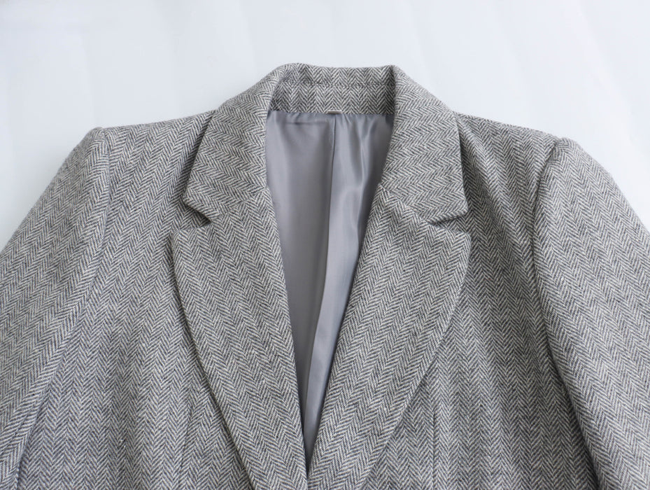 Women Clothing French Herringbone Twill Straight Cut Blazer