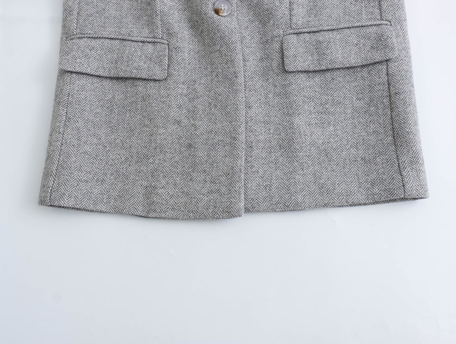 Women Clothing French Herringbone Twill Straight Cut Blazer