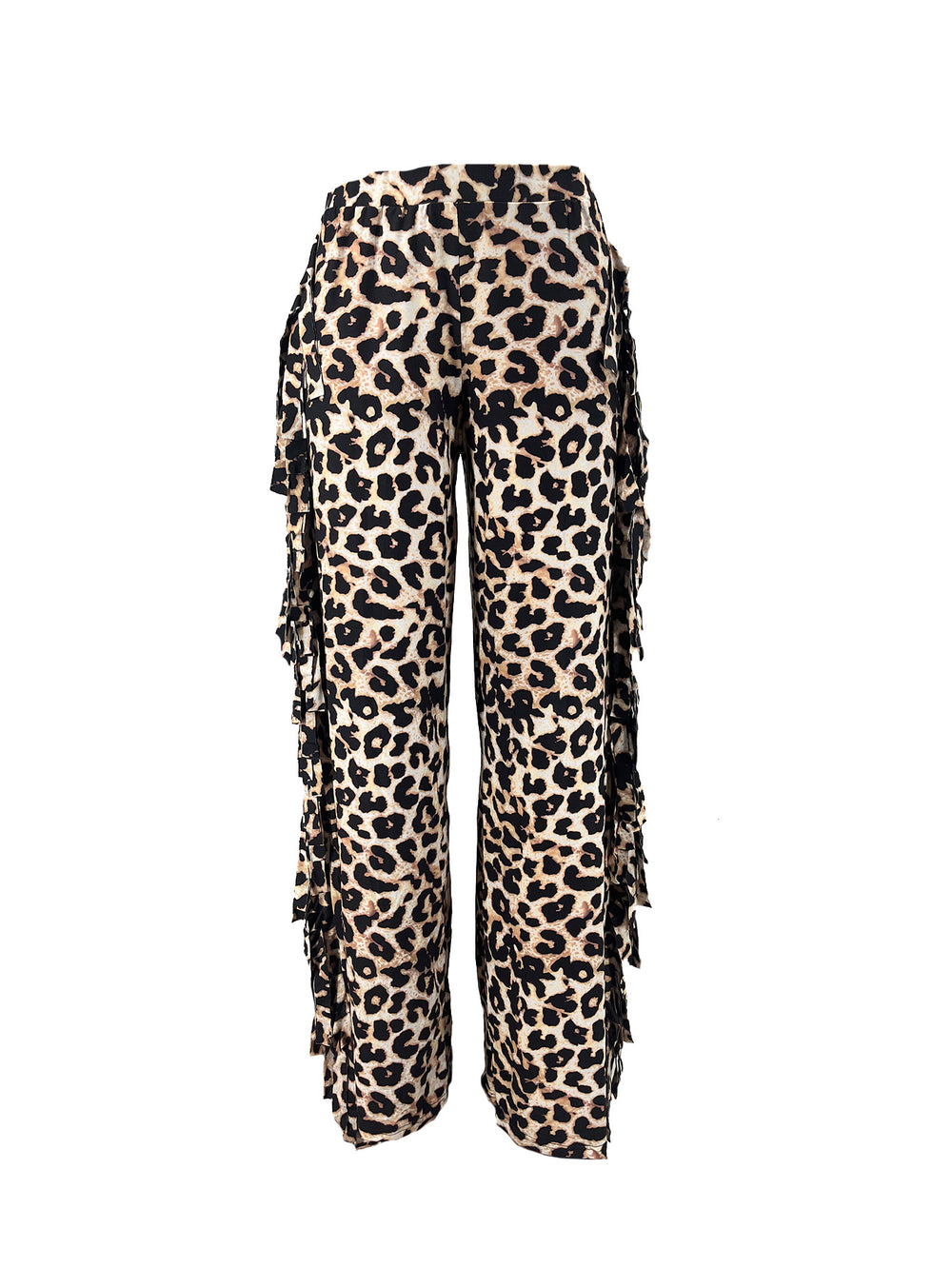 Women Cute Leopard Camouflage Pairs Fringed Wide Leg Return