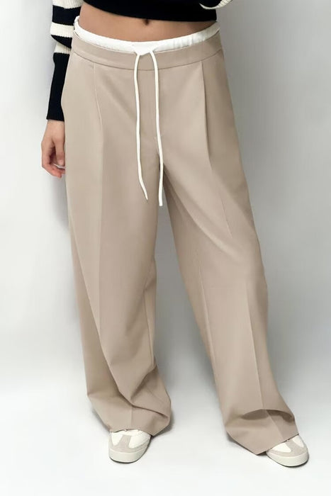 Spring Summer Work Pant Elastic Waist Drawstring Design Loose Slimming Wide Leg Pants Casual Pants for Women