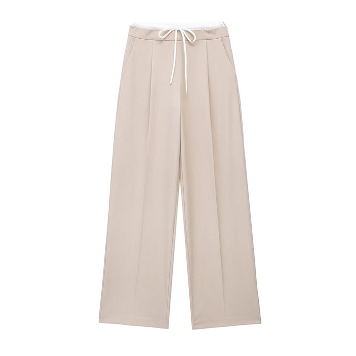 Spring Summer Work Pant Elastic Waist Drawstring Design Loose Slimming Wide Leg Pants Casual Pants for Women