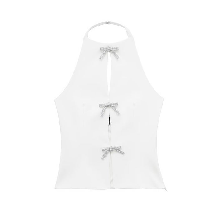 Women Spring Casual Bow Hanging Collar Top