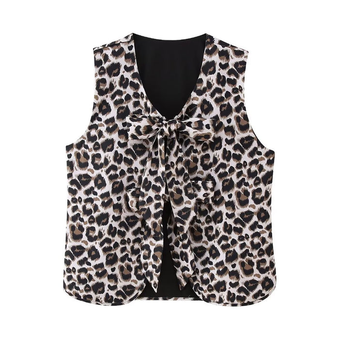 Spring Women Clothing Street Animal Pattern Vest Pants Suit