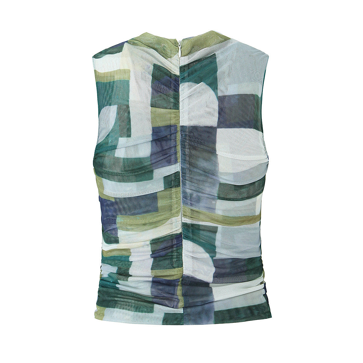 Women Double Layer Multicolor Plaid High Elastic Mesh Printed Vest