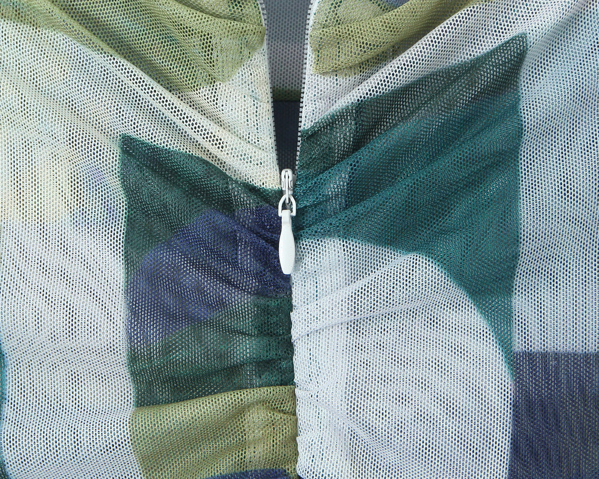 Women Double Layer Multicolor Plaid High Elastic Mesh Printed Vest