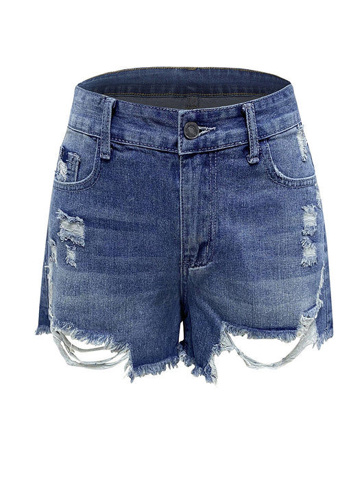 Hand Frayed Tassel Ripped Comfortable Denim Shorts for Women