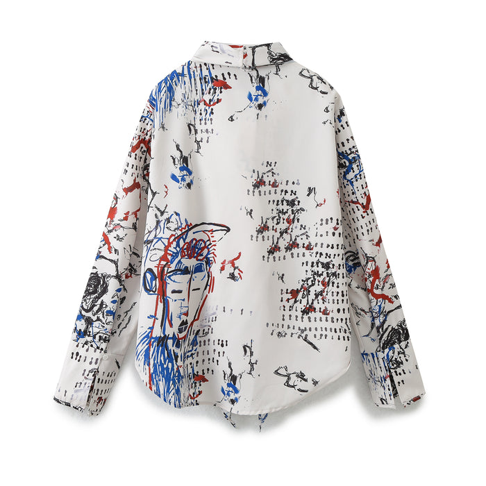 Spring Bowknot Decoration Printed Casual Long Sleeved Shirt