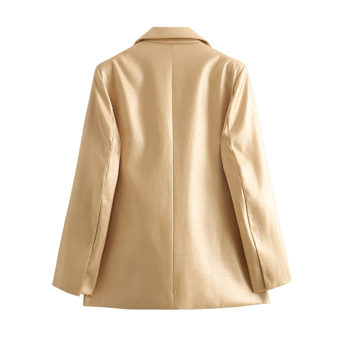 Spring Women Street Metal Surface Straight Cut Blazer