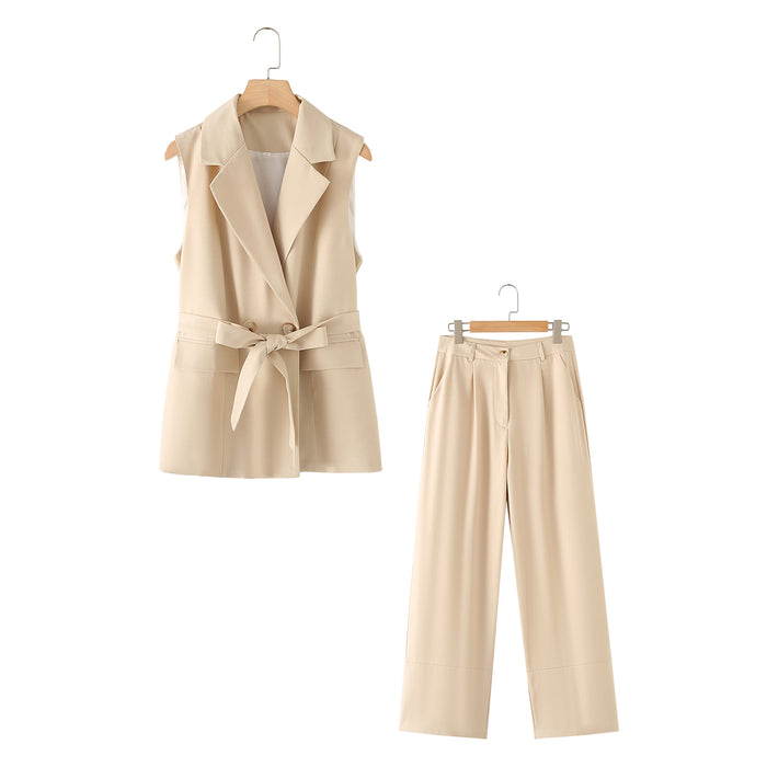 Spring Women Solid Color Vest Trousers Suit