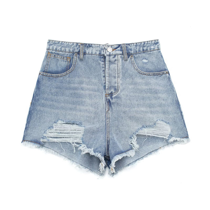 Summer Street Tassel Frayed Distressed High Waist Denim Shorts Women